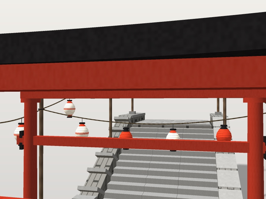 【VRChat想定】秋祭りの参道|朱の鳥居3基・石段・吊り提灯24灯【unitypackage同梱 / FBX・OBJ】