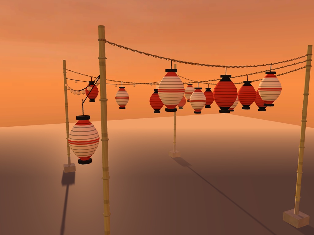 【無料】提灯の吊り縄と電球コード｜吊り提灯・裸電球・竹竿スタンド【VRChat想定 / unitypackage同梱】