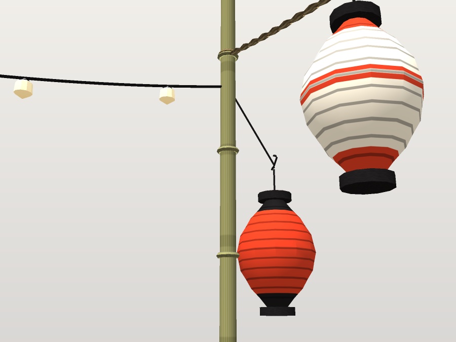 【無料】提灯の吊り縄と電球コード|吊り提灯・裸電球・竹竿スタンド【VRChat想定 / unitypackage同梱】