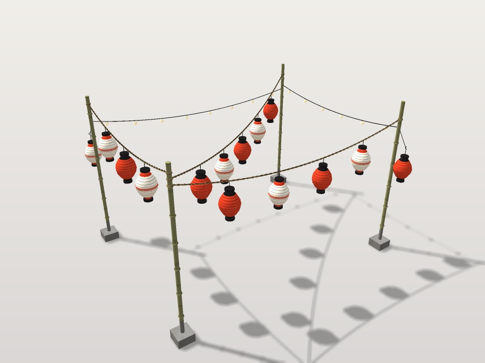 【無料】提灯の吊り縄と電球コード|吊り提灯・裸電球・竹竿スタンド【VRChat想定 / unitypackage同梱】