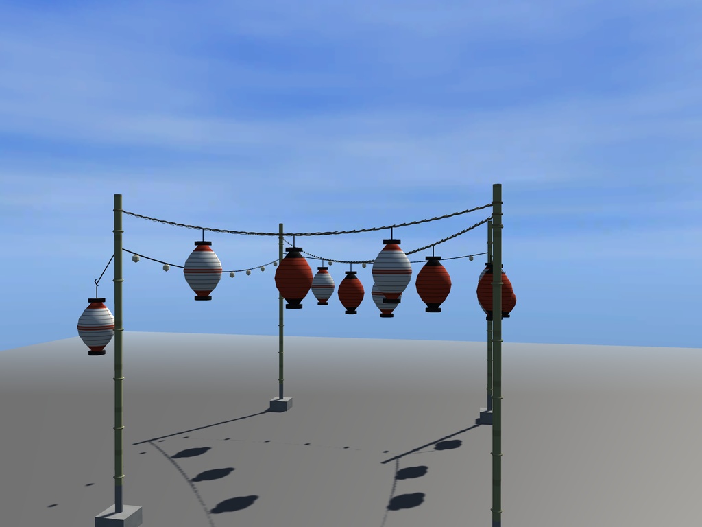 【無料】提灯の吊り縄と電球コード|吊り提灯・裸電球・竹竿スタンド【VRChat想定 / unitypackage同梱】