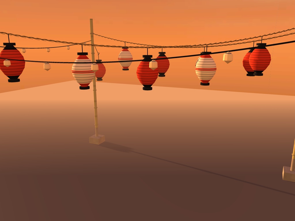 【無料】提灯の吊り縄と電球コード|吊り提灯・裸電球・竹竿スタンド【VRChat想定 / unitypackage同梱】