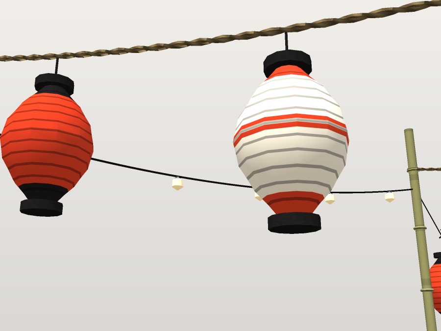 【無料】提灯の吊り縄と電球コード|吊り提灯・裸電球・竹竿スタンド【VRChat想定 / unitypackage同梱】