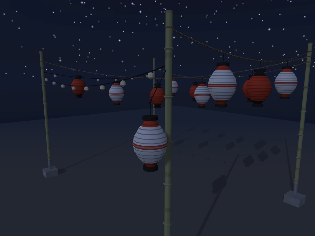 【無料】提灯の吊り縄と電球コード|吊り提灯・裸電球・竹竿スタンド【VRChat想定 / unitypackage同梱】