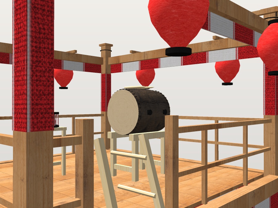 【VRChat想定】秋祭りの櫓(やぐら)|紅白幕・大太鼓・締太鼓・はしご・大提灯8灯【unitypackage同梱 / FBX・OBJ】