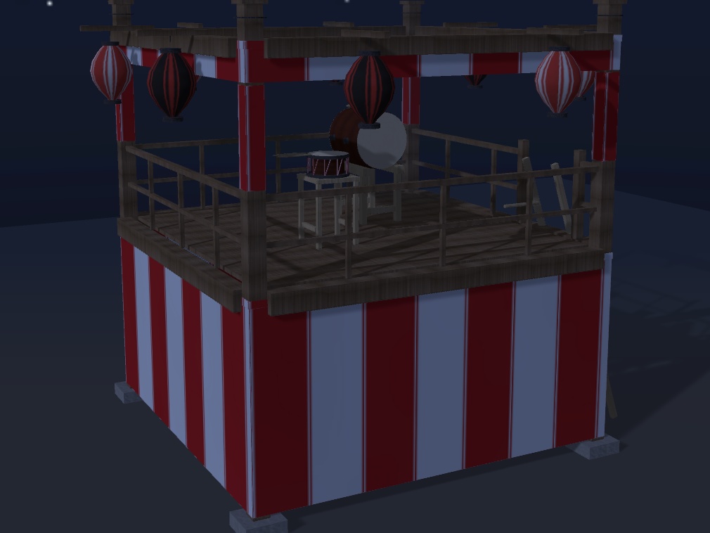 【VRChat想定】秋祭りの櫓(やぐら)|紅白幕・大太鼓・締太鼓・はしご・大提灯8灯【unitypackage同梱 / FBX・OBJ】