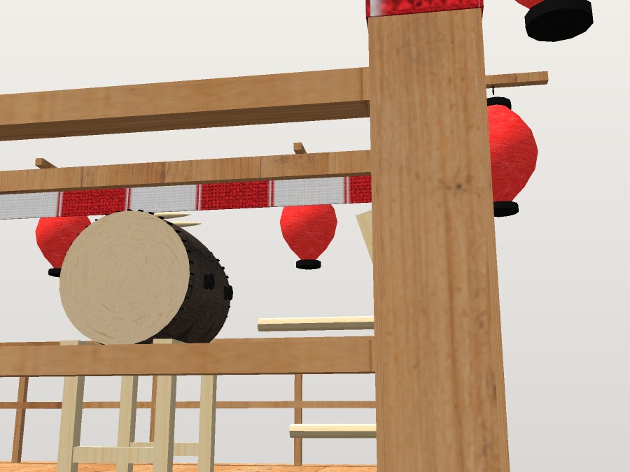 【VRChat想定】秋祭りの櫓(やぐら)|紅白幕・大太鼓・締太鼓・はしご・大提灯8灯【unitypackage同梱 / FBX・OBJ】