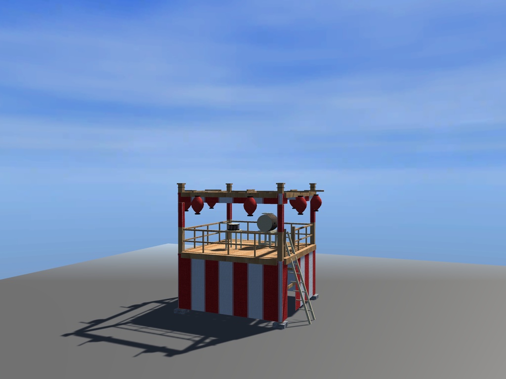 【VRChat想定】秋祭りの櫓(やぐら)|紅白幕・大太鼓・締太鼓・はしご・大提灯8灯【unitypackage同梱 / FBX・OBJ】