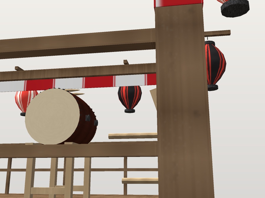 【VRChat想定】秋祭りの櫓(やぐら)|紅白幕・大太鼓・締太鼓・はしご・大提灯8灯【unitypackage同梱 / FBX・OBJ】