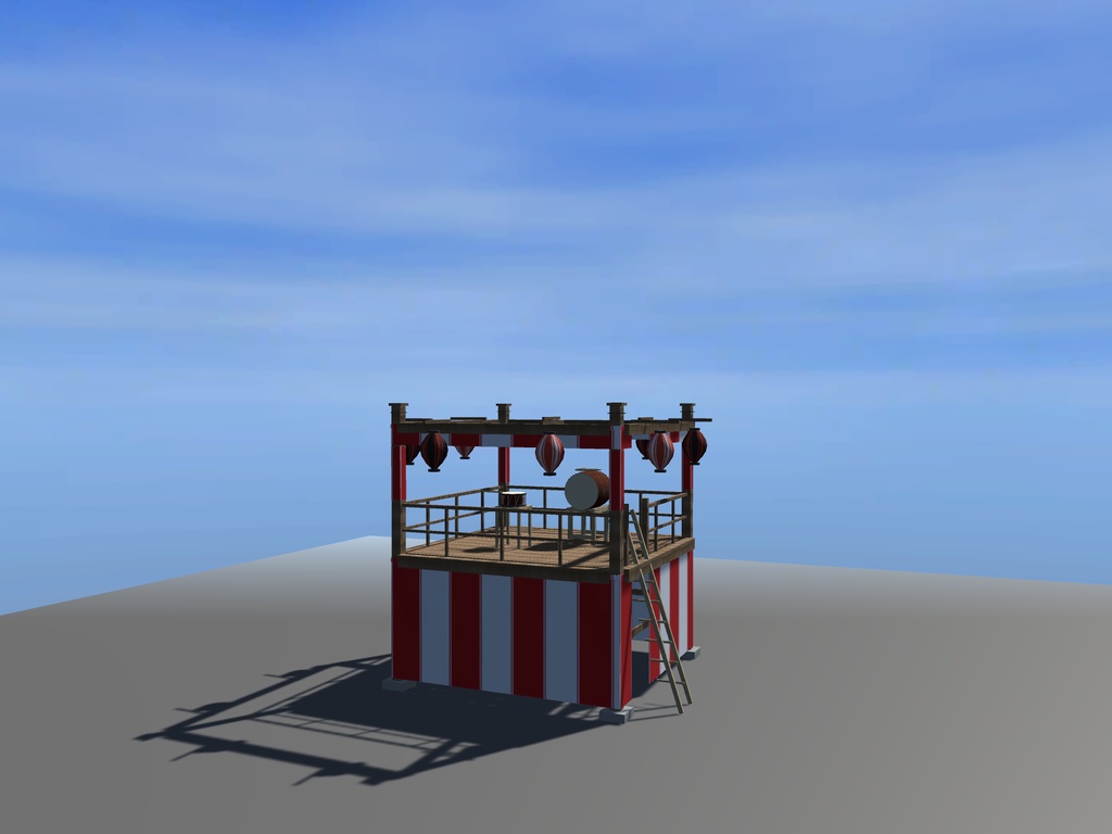【VRChat想定】秋祭りの櫓(やぐら)|紅白幕・大太鼓・締太鼓・はしご・大提灯8灯【unitypackage同梱 / FBX・OBJ】
