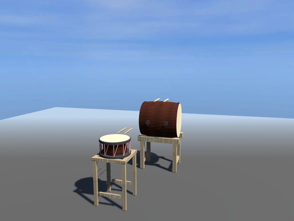 【無料】太鼓と撥|長胴太鼓・締太鼓・太鼓台【VRChat想定 / unitypackage同梱】