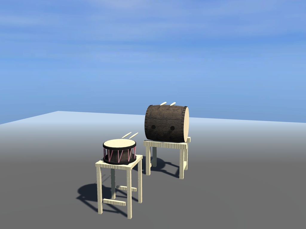 【無料】太鼓と撥|長胴太鼓・締太鼓・太鼓台【VRChat想定 / unitypackage同梱】
