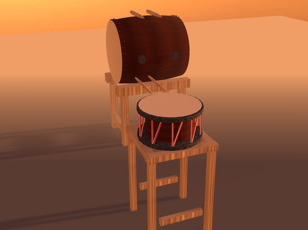 【無料】太鼓と撥｜長胴太鼓・締太鼓・太鼓台【VRChat想定 / unitypackage同梱】