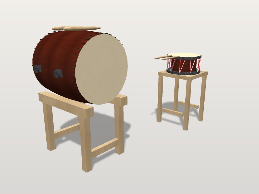 【無料】太鼓と撥|長胴太鼓・締太鼓・太鼓台【VRChat想定 / unitypackage同梱】