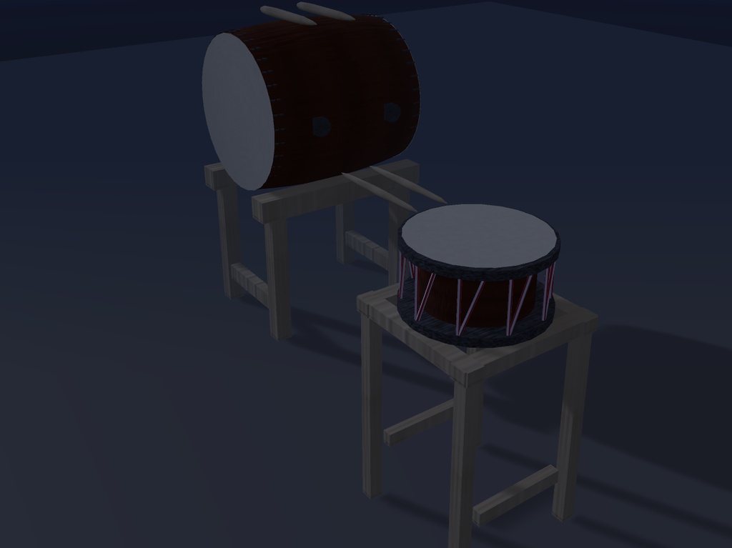【無料】太鼓と撥|長胴太鼓・締太鼓・太鼓台【VRChat想定 / unitypackage同梱】