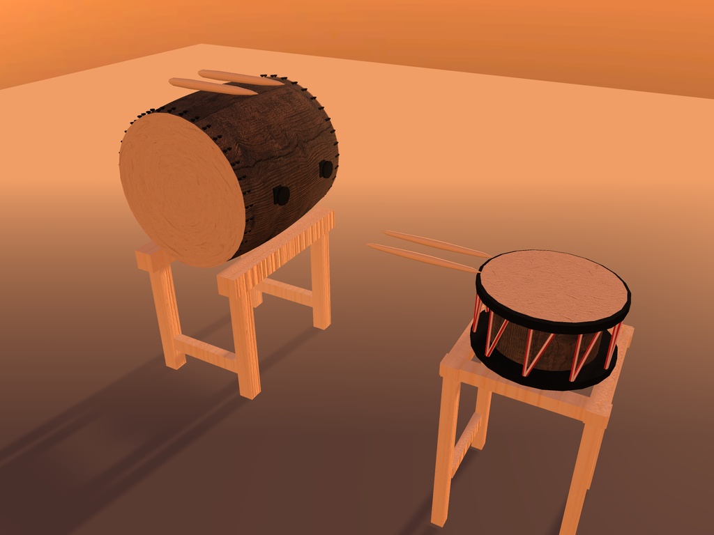 【無料】太鼓と撥|長胴太鼓・締太鼓・太鼓台【VRChat想定 / unitypackage同梱】