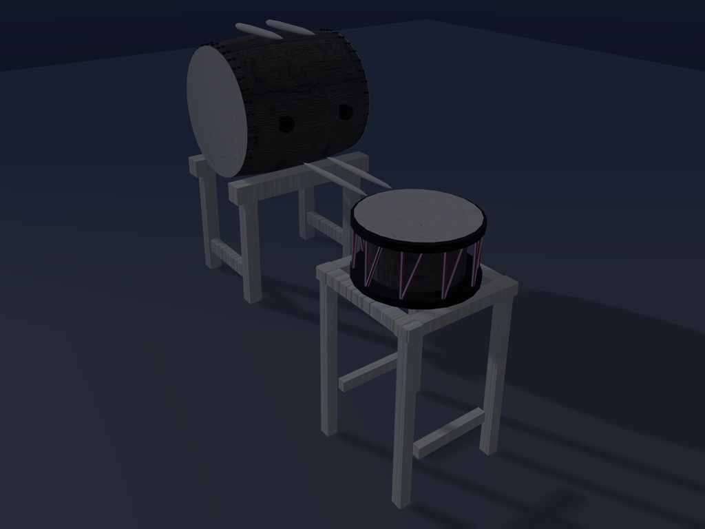 【無料】太鼓と撥|長胴太鼓・締太鼓・太鼓台【VRChat想定 / unitypackage同梱】