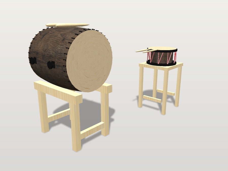 【無料】太鼓と撥|長胴太鼓・締太鼓・太鼓台【VRChat想定 / unitypackage同梱】