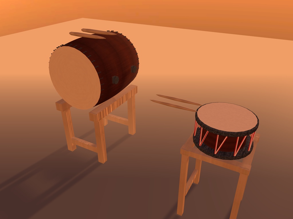【無料】太鼓と撥|長胴太鼓・締太鼓・太鼓台【VRChat想定 / unitypackage同梱】