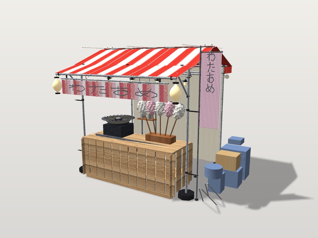 【無料】祭りの露店6店アタッチメント|たこ焼き・かき氷・射的・わたあめ・金魚すくい・お面【素体に付けて使う / VRChat想定】