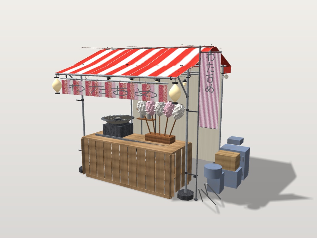 【無料】祭りの露店6店アタッチメント|たこ焼き・かき氷・射的・わたあめ・金魚すくい・お面【素体に付けて使う / VRChat想定】