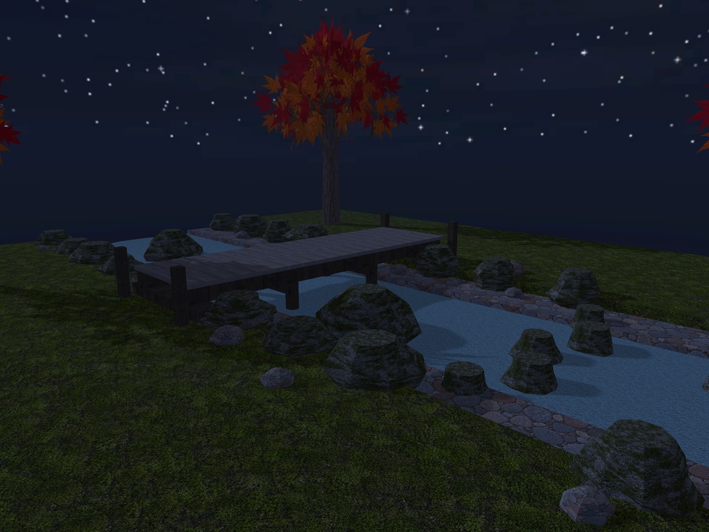 【VRChat想定】渓流の木橋と飛び石セット|板橋・飛び石・川原・紅葉【unitypackage / FBX・OBJ】