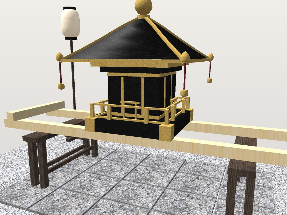 【VRChat想定】秋祭りのお神輿セット|黒漆と金の神輿・担ぎ棒・神輿台・高張提灯【unitypackage / FBX・OBJ】