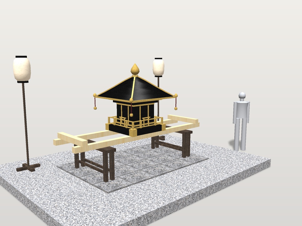 【VRChat想定】秋祭りのお神輿セット|黒漆と金の神輿・担ぎ棒・神輿台・高張提灯【unitypackage / FBX・OBJ】