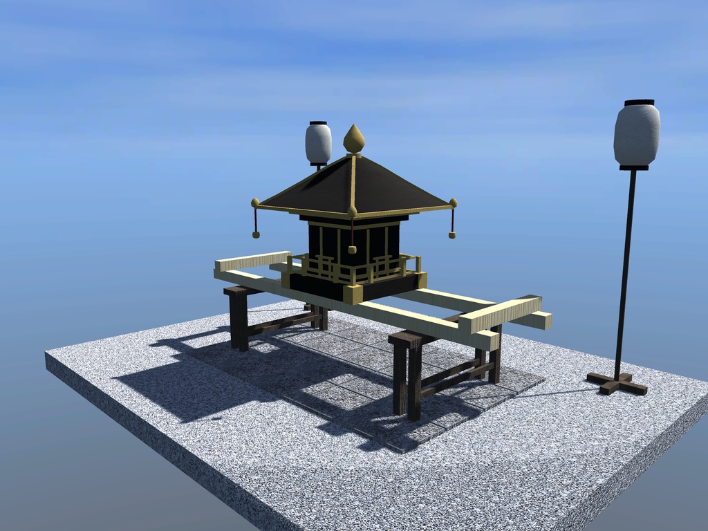 【VRChat想定】秋祭りのお神輿セット|黒漆と金の神輿・担ぎ棒・神輿台・高張提灯【unitypackage / FBX・OBJ】
