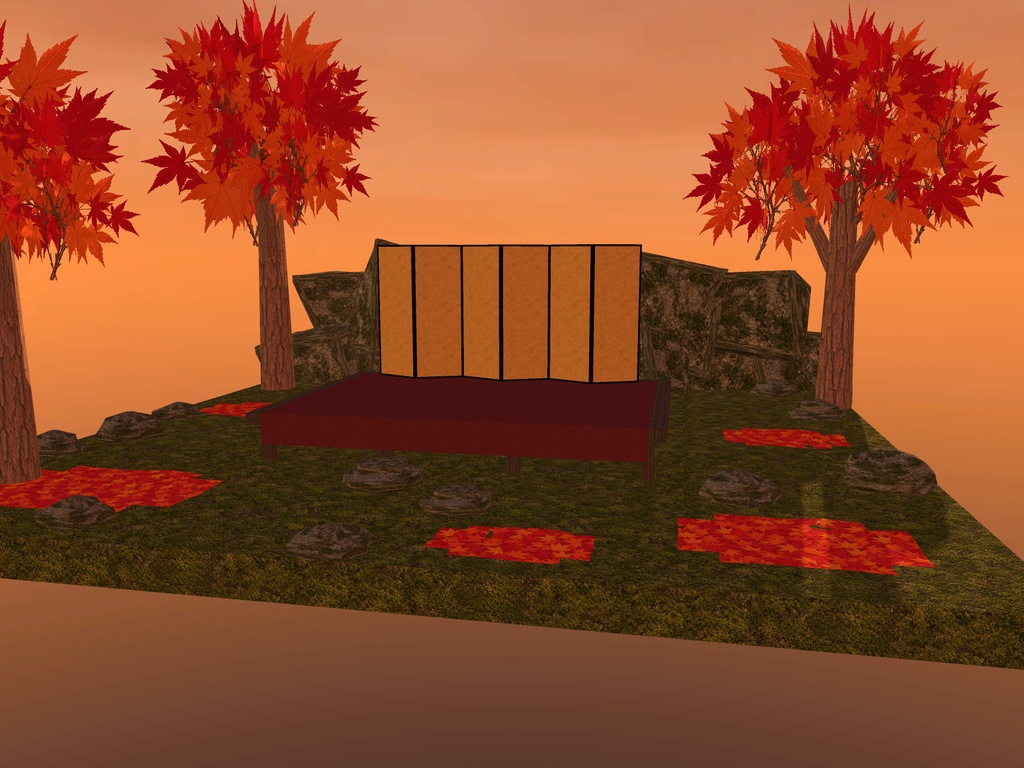 【VRChat想定】紅葉狩りの桟敷セット|金屏風・赤い毛氈・板敷きの桟敷・紅葉【unitypackage / FBX・OBJ】