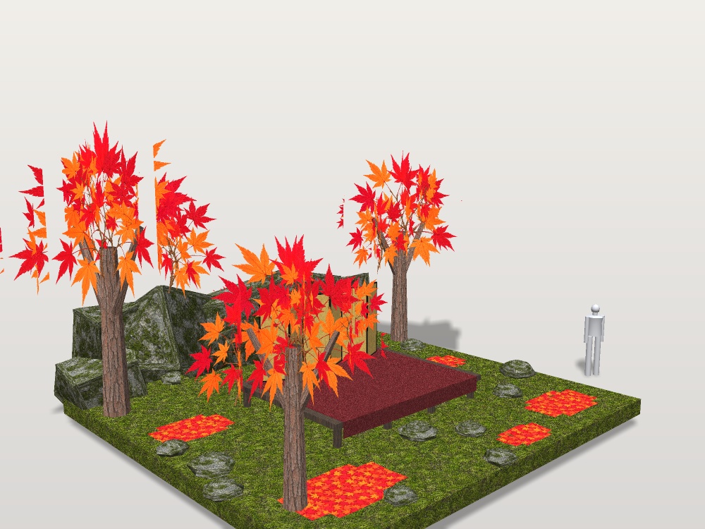 【VRChat想定】紅葉狩りの桟敷セット|金屏風・赤い毛氈・板敷きの桟敷・紅葉【unitypackage / FBX・OBJ】