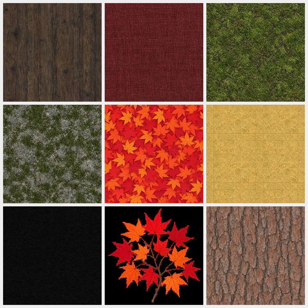【VRChat想定】紅葉狩りの桟敷セット|金屏風・赤い毛氈・板敷きの桟敷・紅葉【unitypackage / FBX・OBJ】