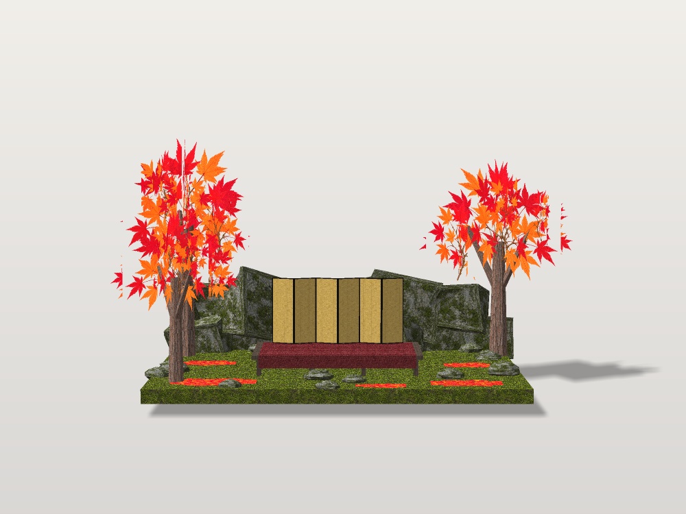 【VRChat想定】紅葉狩りの桟敷セット|金屏風・赤い毛氈・板敷きの桟敷・紅葉【unitypackage / FBX・OBJ】