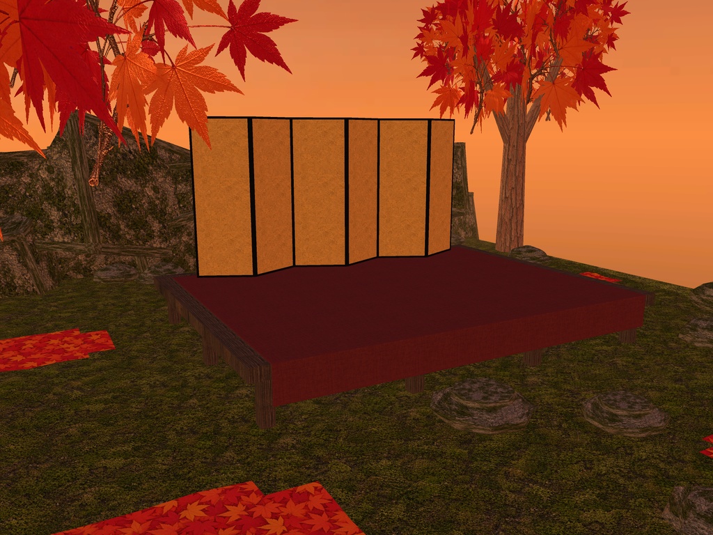 【VRChat想定】紅葉狩りの桟敷セット|金屏風・赤い毛氈・板敷きの桟敷・紅葉【unitypackage / FBX・OBJ】