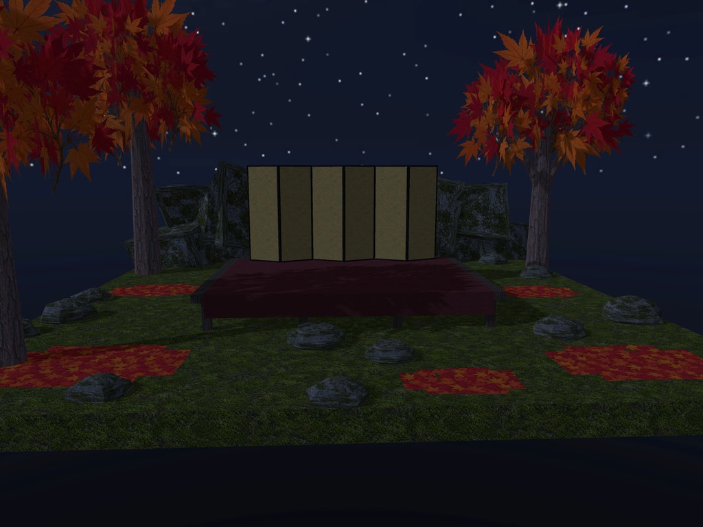 【VRChat想定】紅葉狩りの桟敷セット|金屏風・赤い毛氈・板敷きの桟敷・紅葉【unitypackage / FBX・OBJ】