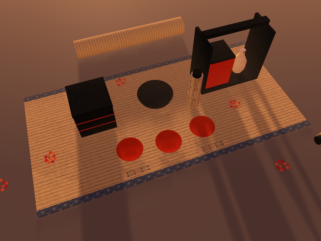 【無料】【VRChat想定】紅葉狩りの提げ重と弁当小物|提げ重・三段重・竹の水筒・茣蓙【unitypackage / FBX・OBJ】