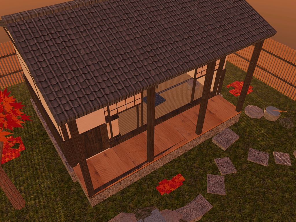 【VRChat想定】紅葉見の離れ|六畳・縁側・紅葉の坪庭・小さな露天風呂【unitypackage / FBX・OBJ】