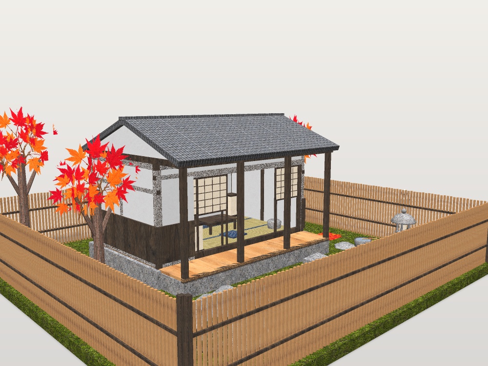 【VRChat想定】紅葉見の離れ|六畳・縁側・紅葉の坪庭・小さな露天風呂【unitypackage / FBX・OBJ】