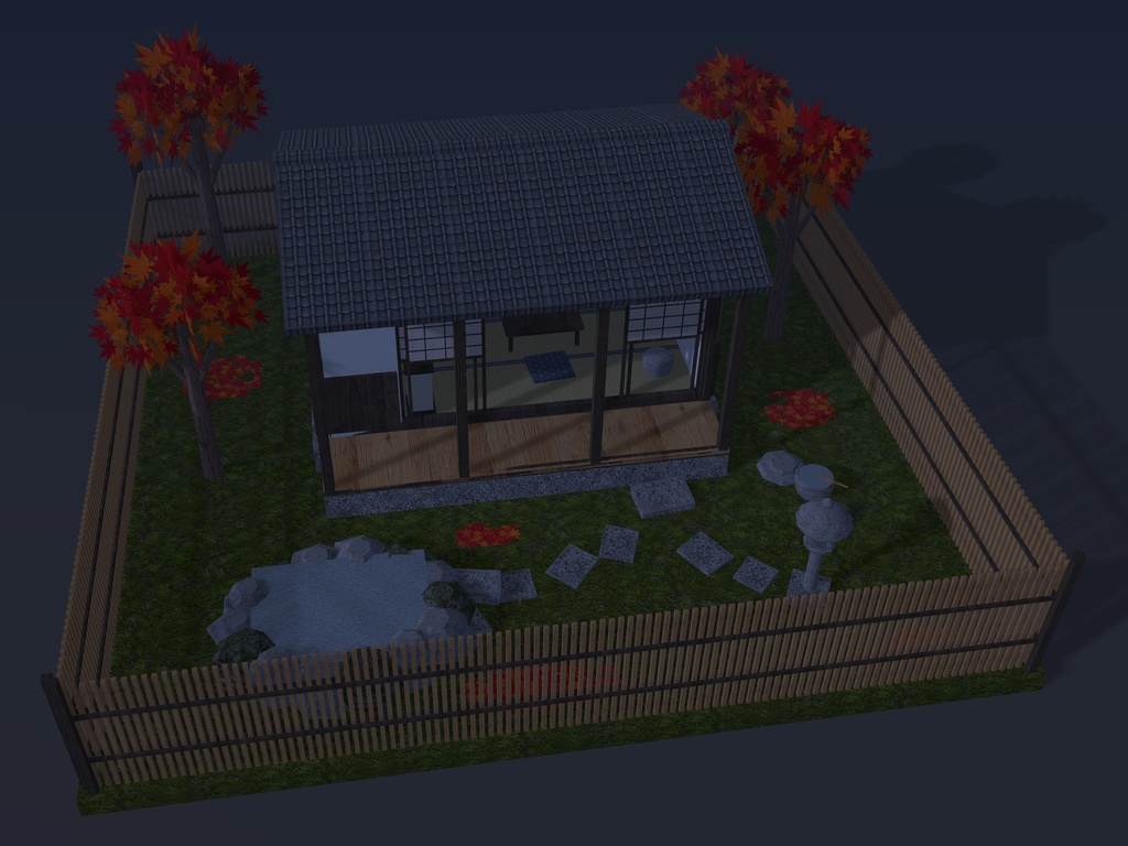 【VRChat想定】紅葉見の離れ|六畳・縁側・紅葉の坪庭・小さな露天風呂【unitypackage / FBX・OBJ】