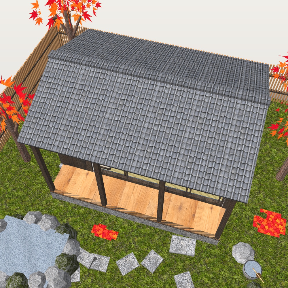 【VRChat想定】紅葉見の離れ|六畳・縁側・紅葉の坪庭・小さな露天風呂【unitypackage / FBX・OBJ】
