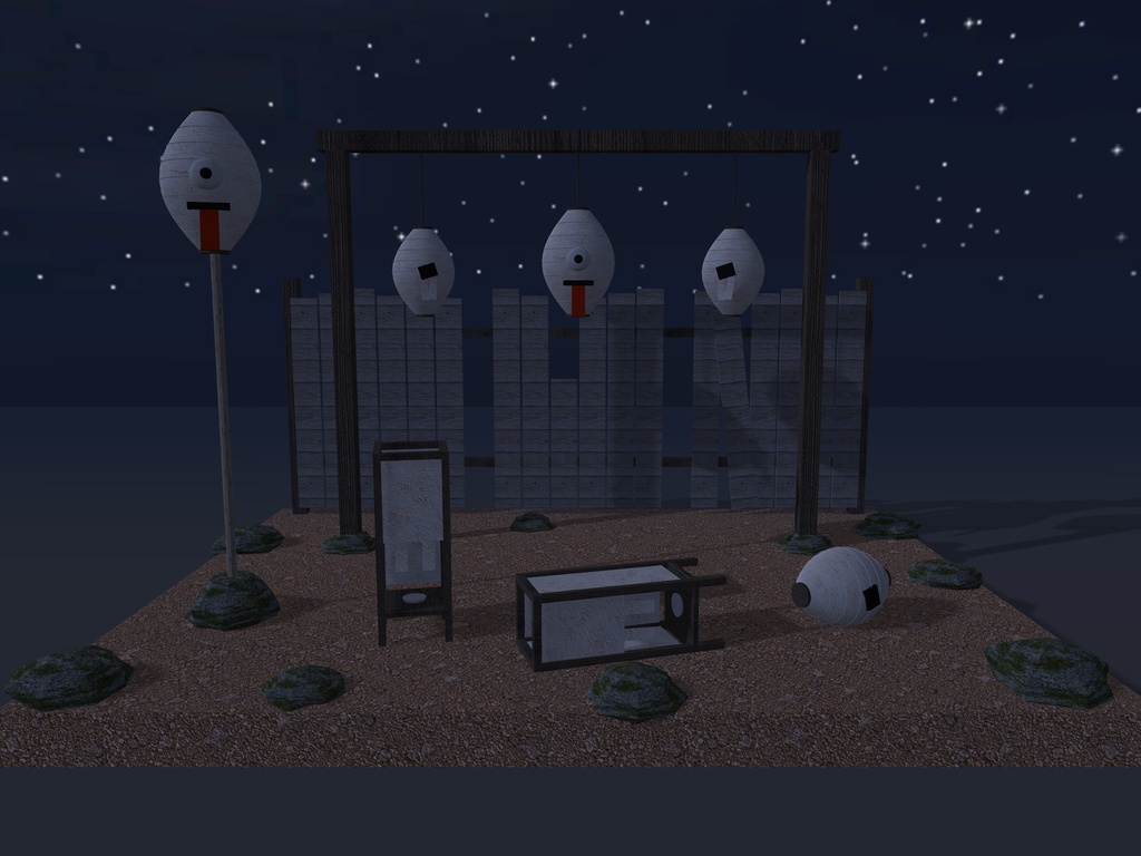 【VRChat想定】化け提灯と破れ行灯セット|一つ目の提灯お化け・破れ提灯・破れ行灯・板塀【unitypackage / FBX・OBJ】