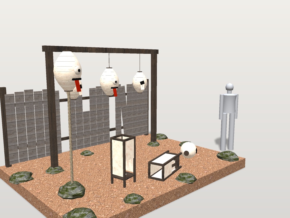 【VRChat想定】化け提灯と破れ行灯セット|一つ目の提灯お化け・破れ提灯・破れ行灯・板塀【unitypackage / FBX・OBJ】