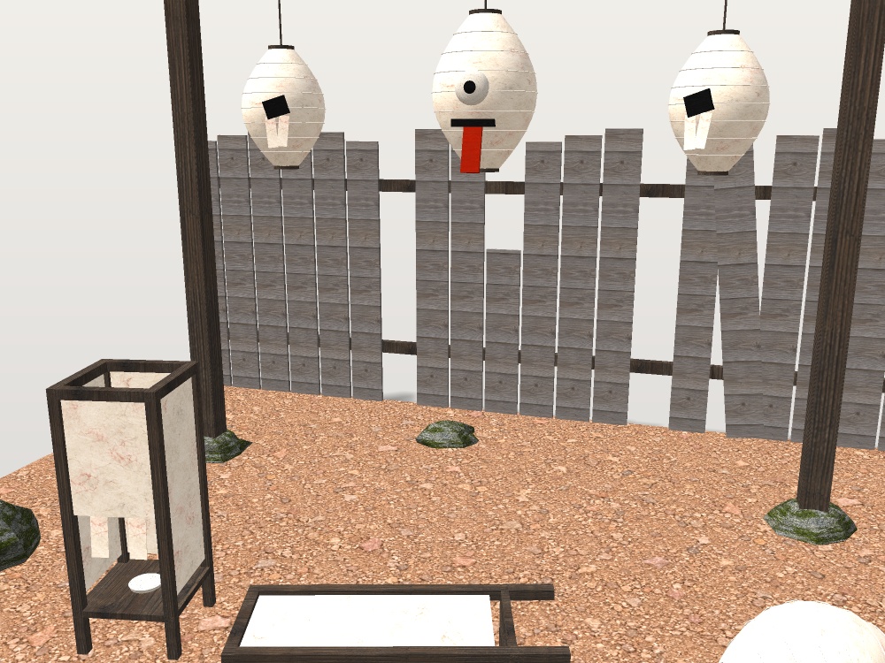 【VRChat想定】化け提灯と破れ行灯セット|一つ目の提灯お化け・破れ提灯・破れ行灯・板塀【unitypackage / FBX・OBJ】