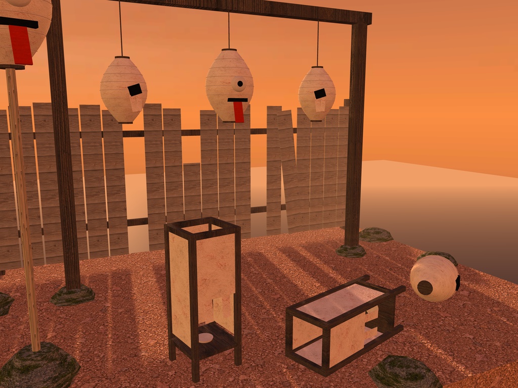 【VRChat想定】化け提灯と破れ行灯セット|一つ目の提灯お化け・破れ提灯・破れ行灯・板塀【unitypackage / FBX・OBJ】