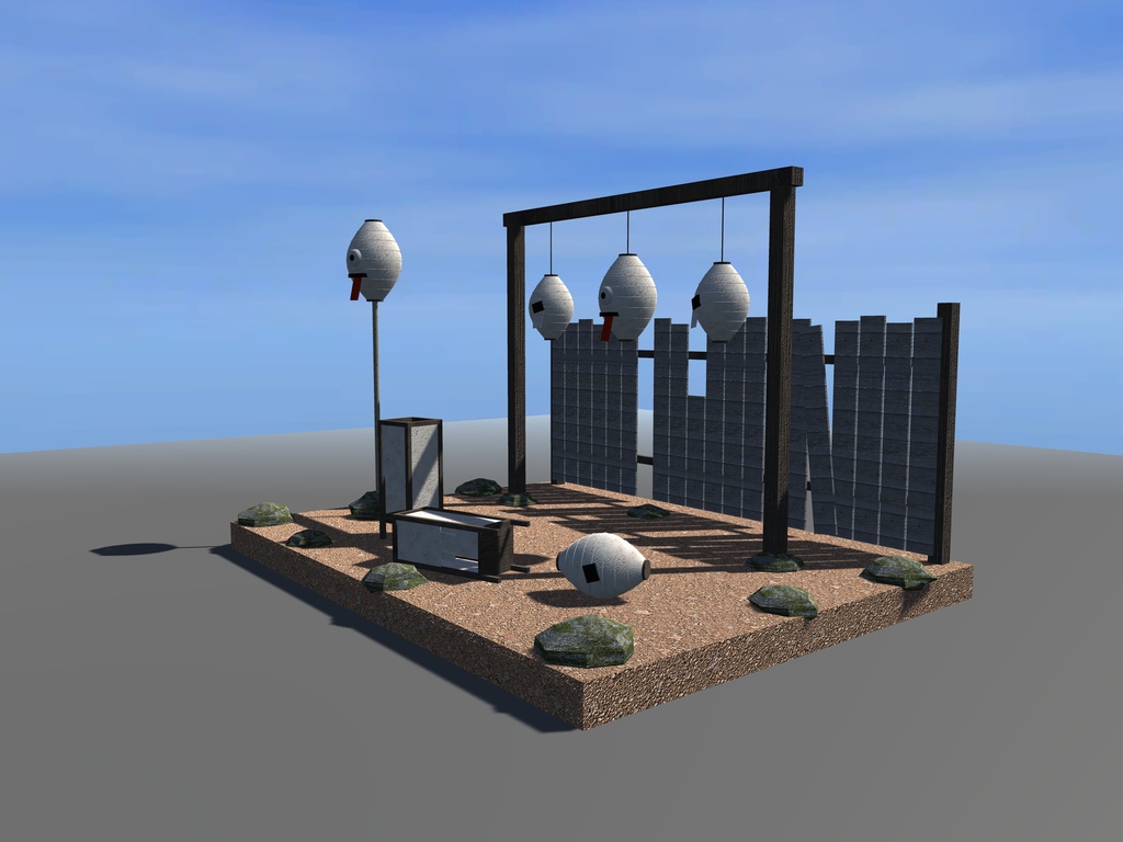 【VRChat想定】化け提灯と破れ行灯セット|一つ目の提灯お化け・破れ提灯・破れ行灯・板塀【unitypackage / FBX・OBJ】