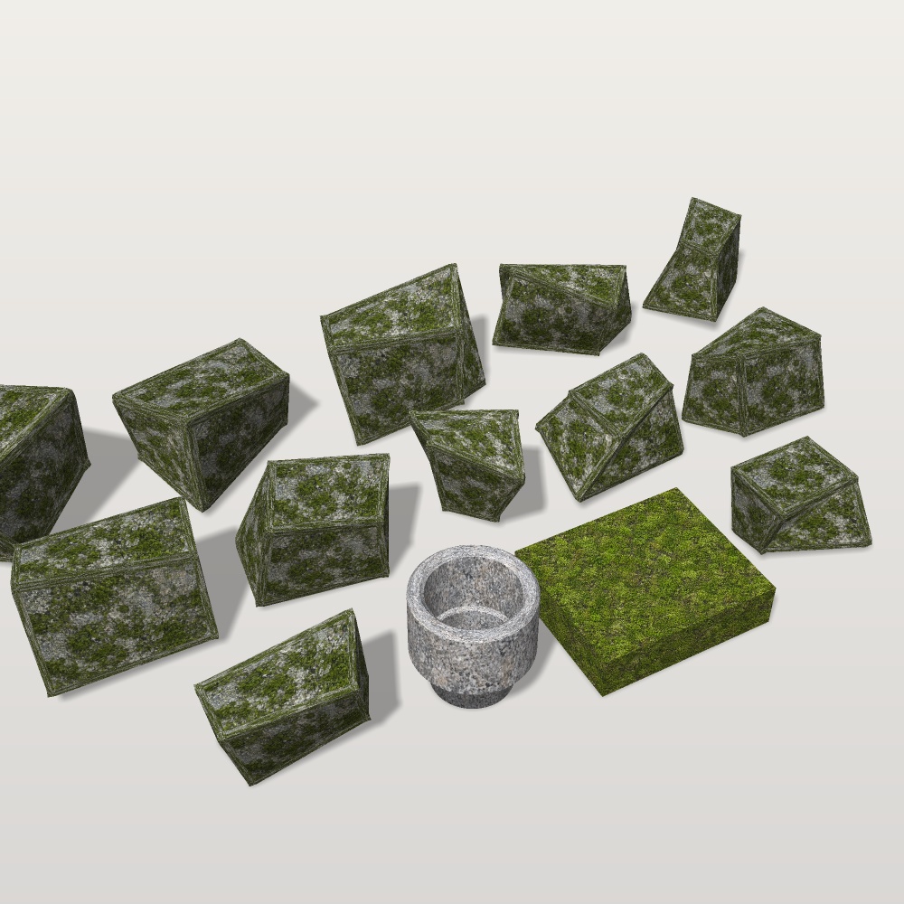 【VRChat想定】夜の古井戸セット|石の井筒・井戸屋形・釣瓶・石灯籠・枯れ木【unitypackage / FBX・OBJ】