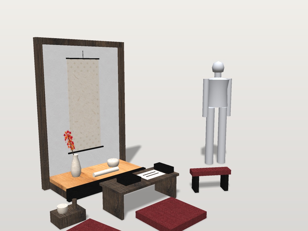 【無料】【VRChat想定】離れの床の間飾りと文机|置き床・掛け軸・花入れ・香炉・文机・脇息【unitypackage / FBX・OBJ】
