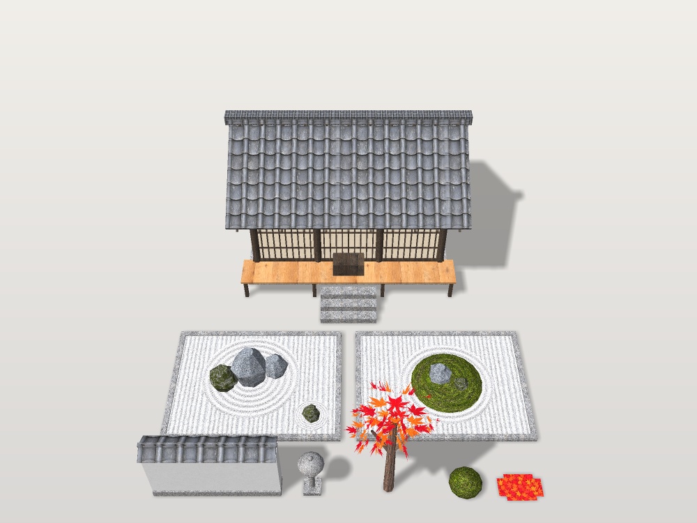 【VRChat想定】紅葉の山寺と枯山水の庭|お堂・白砂の石庭・砂紋・石灯籠・紅葉【unitypackage / FBX・OBJ】