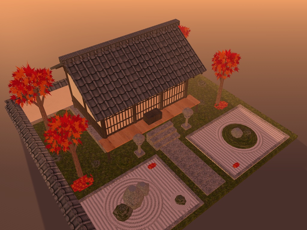 【VRChat想定】紅葉の山寺と枯山水の庭|お堂・白砂の石庭・砂紋・石灯籠・紅葉【unitypackage / FBX・OBJ】
