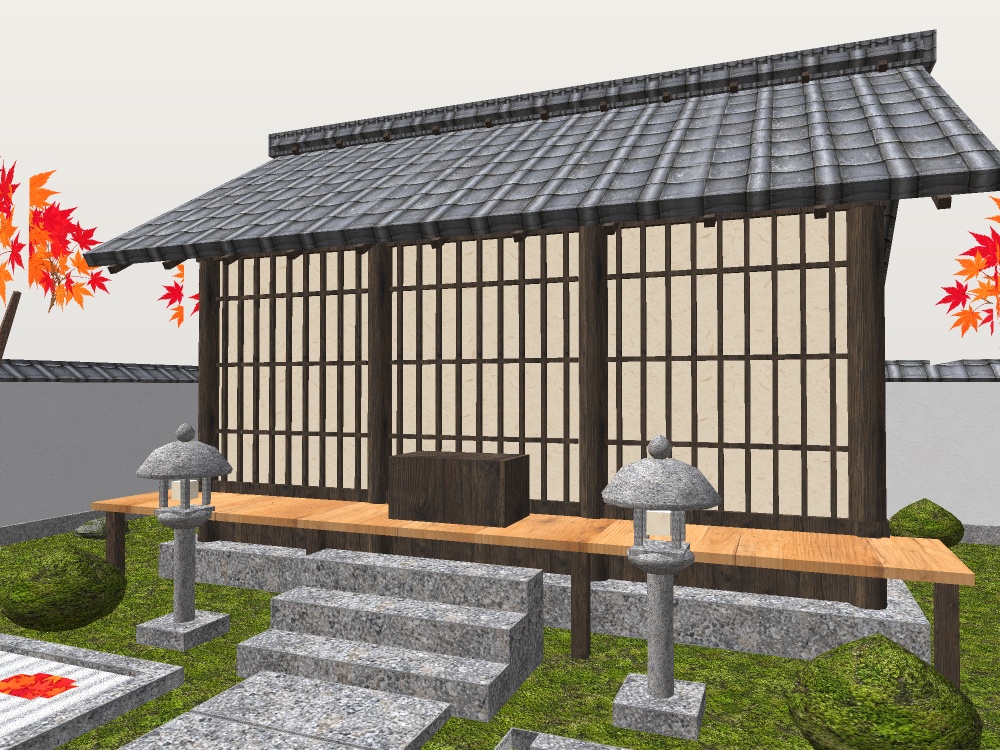 【VRChat想定】紅葉の山寺と枯山水の庭|お堂・白砂の石庭・砂紋・石灯籠・紅葉【unitypackage / FBX・OBJ】